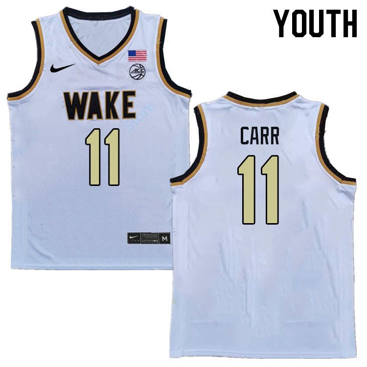 Youth #11 Andrew Carr Wake Forest Demon Deacons 2022-23 College Stitchec Basketball Jerseys Sale-Whi